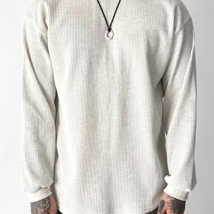 American Style Waffled Sweater with Small Neck for Men European-made Slim-fit Long-sleeved Tooling T-shirt Texture Split Base Shirt Trendy American Style Waffled Sweater with Small Neck for Men European-made Slim-fit Long-sleeved Tooling T-shirt Texture Split Base Shirt Trendy