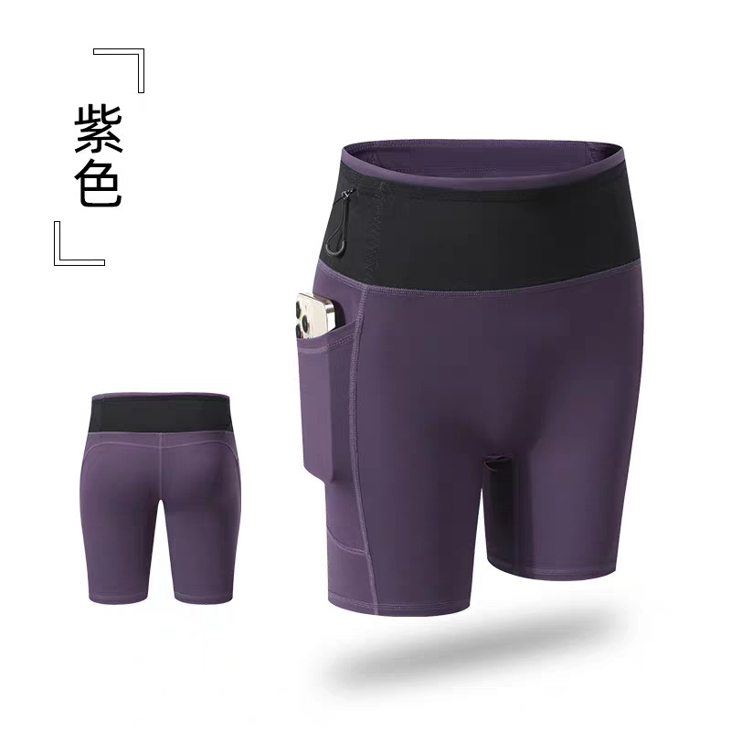 Pantalones cortos deportivos de verano para mujer, bolsillo para teléfono móvil, cintura alta, glúteos, maratón elástico, fitness, yoga, leggings de compresión