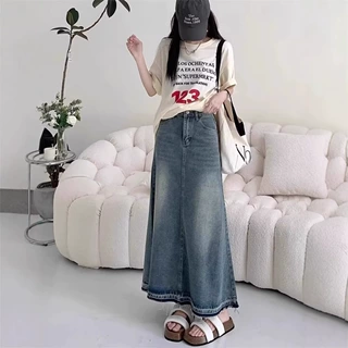 东南亚跨境贸易女装批发毛边牛仔半身裙韩版显瘦高腰设计感裙子潮