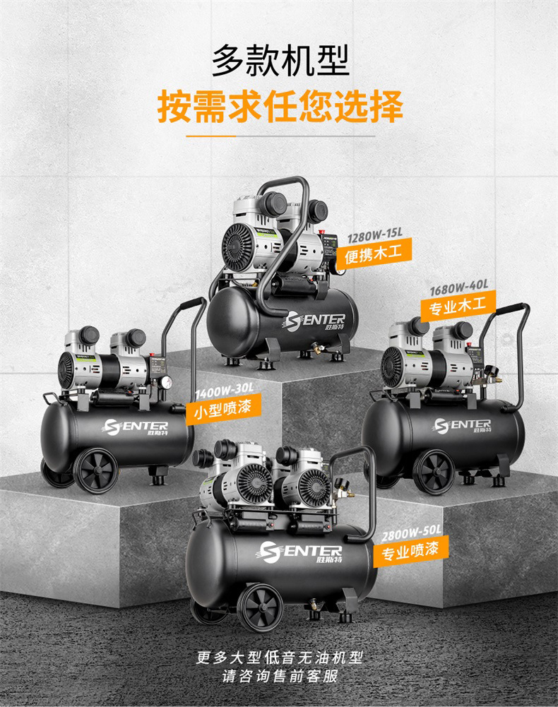 Shengst Oil-Free Air Compressor Bass Portable Air Pump 220V Professional Woodworking Decoration Air Compressor Small