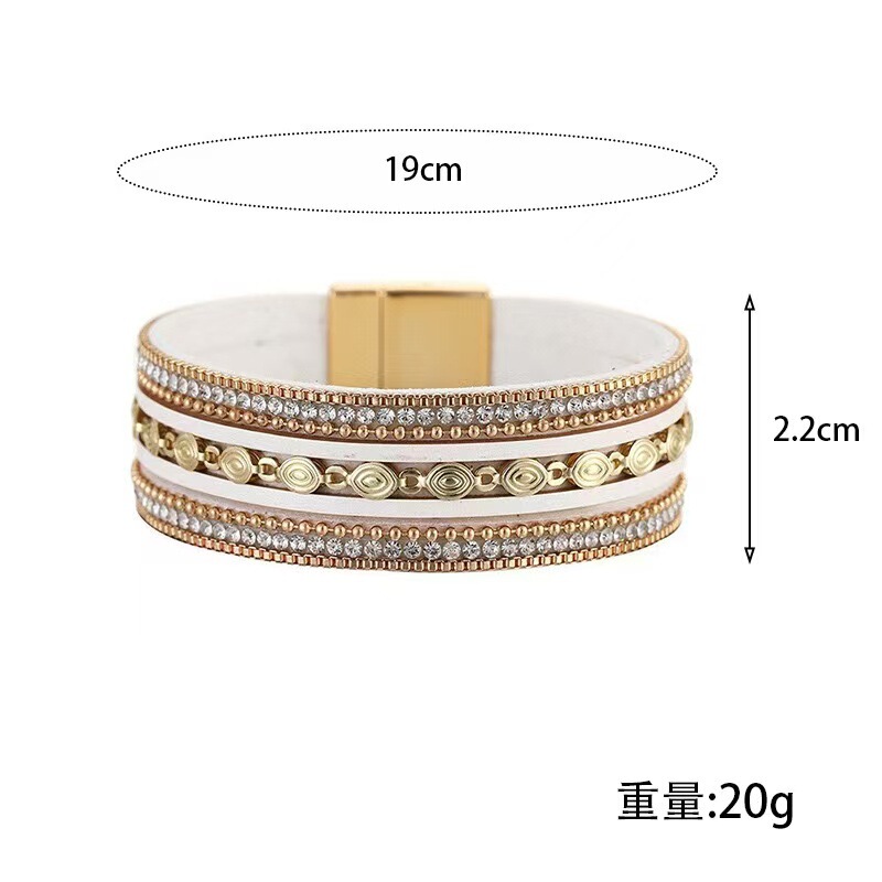 Cross-Border Popular Full Diamond Chain Pu Leather Women's Bracelet European and American Fashion Exaggerated Bracelet Versatile Personalized Diamond Bracelet