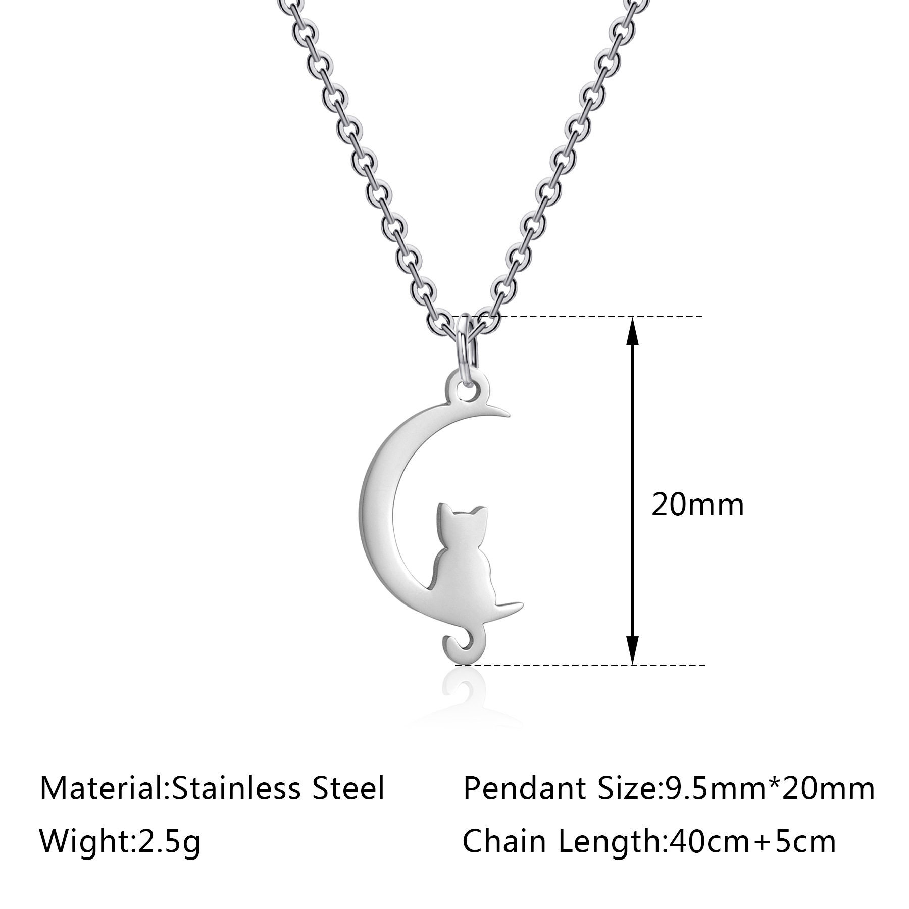7g Weight Pendant Necklace Classification Cute Animal Moon Stainless Steel Titanium Steel Plating Pendant Necklace