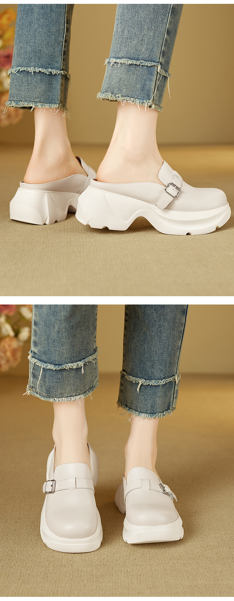 Dép sandal nữ mũi nhọn da bò thật đế dày gót cao 7 cm — đen chi tiết 7