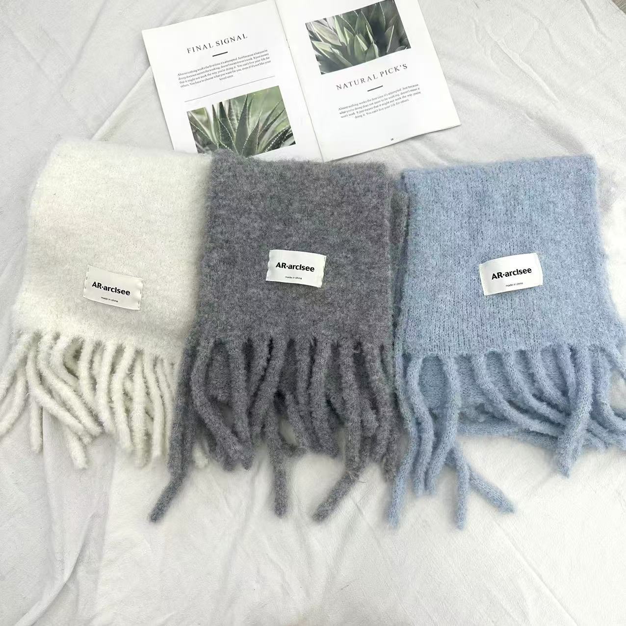 Woolen keep warm demi-season scarf with tassels, colored knitted cloak, increased thickness