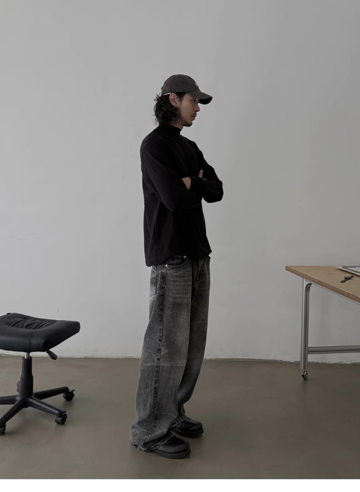 Unisex Vintage Cracked Wash Black Baggy Jeans – Retro Distressed High Street Loose Fit Denim Pants_mkmklike.com