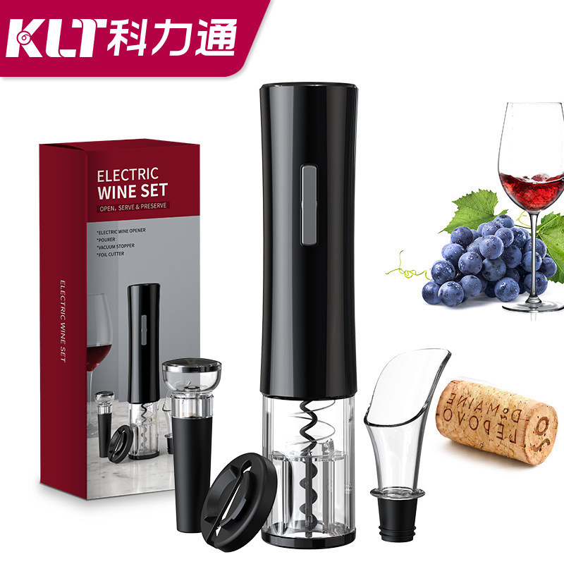 Fábrica imprimible árbol de Navidad patrón de ahorro de mano de obra 4-en-1 vino pourer vacío tapón eléctrico botella de vino abridor traje caja de regalo