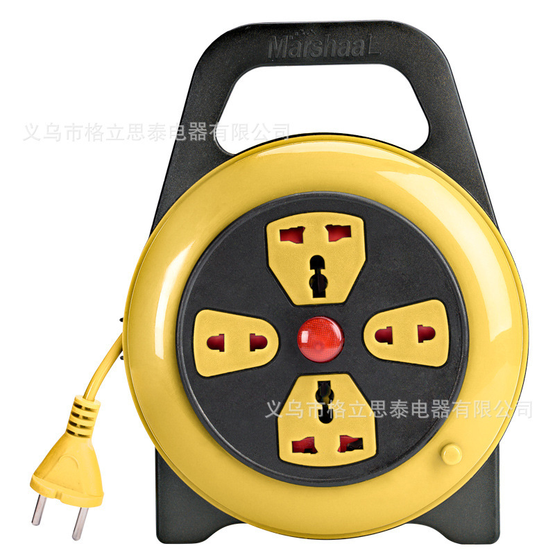 工厂大货批发国际万能孔线盘圆盘4位5米便携式卷盘插座延长线