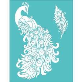 精致孔雀图案丝网模板跨境新款多功能丝印模板自粘可清洗画画模板