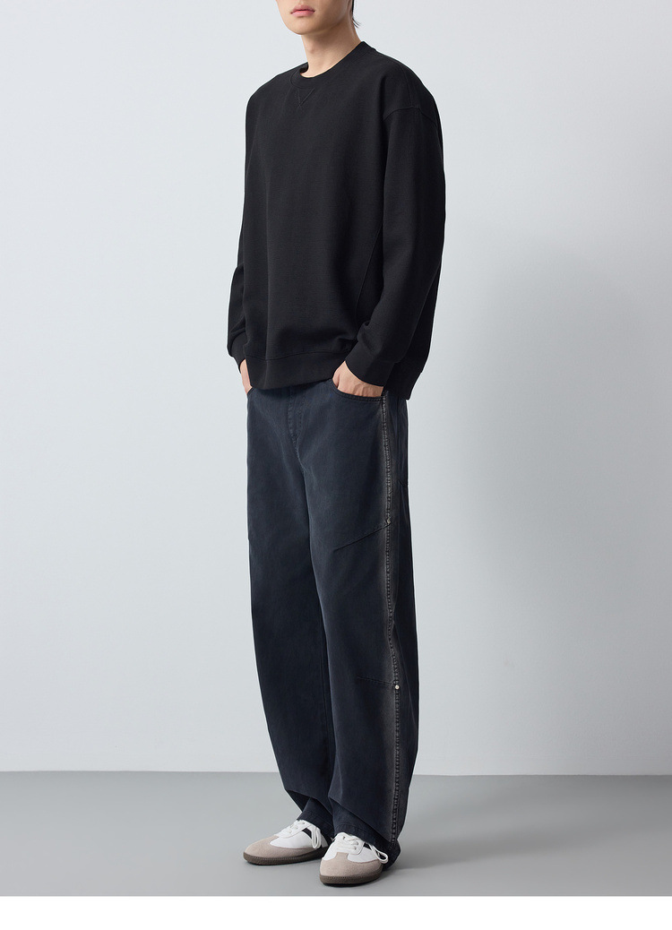 Áo sweatshirt nam cổ tròn chất liệu dày dặn 300g phong cách công sở — đen chi tiết 18
