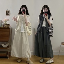 茵慢品牌专柜设计感拉链马甲短袖T恤半身裙三件套女夏大码时尚休