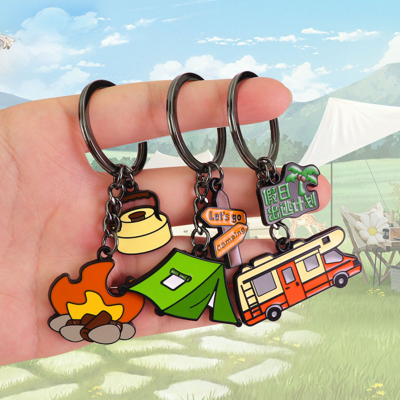 Camping Metal Keychain Customized Tent Rv Outdoor Theme Keychain Pendant Camping Club Small Gift