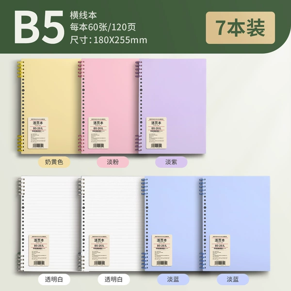 B5•7 books • Yellow + Pink + Purple + 2 White + 2 Blues 120 pages per book