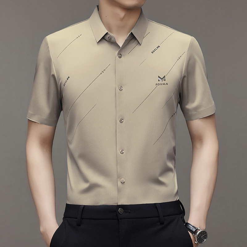 Tiktok transmisión en vivo Hombres misma camisa verano nuevos hombres casual Camisa de manga corta sin planchado entrega de una sola pieza elástica alta