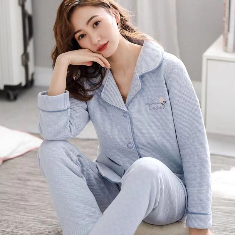 Otoño y invierno engrosado vestido exterior pijama de hombre invierno de hombre tamaño grande delgado intercalado de aire de algodón ropa para el hogar