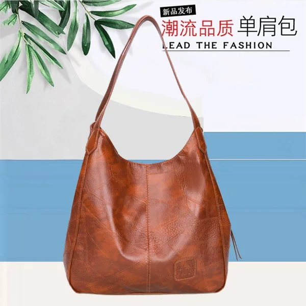 Bag Women's Retro Trendy Soft Leather Handbag Large Capacity Casual Fashion Casual Shoulder Bag 2025 Easiest for Match Tote Bag