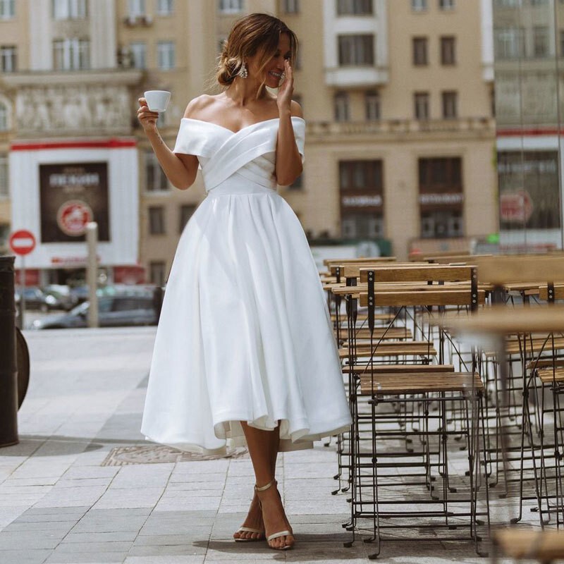 Amazon AliExpress Independent Station Foreign Trade Elegant Plus Fat Evening Dress Ball Mid-length Dress Shoulder Pleated