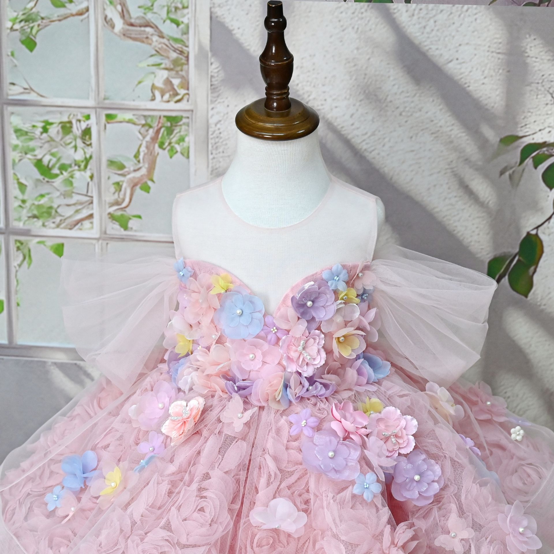 Mädchen Kleid Blumenmuster Französischer Stil Baumwolle_voghion.com