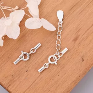 S925纯银小号粘皮绳延长链圆形弹簧扣 素银管扣DIY手串连接扣配件