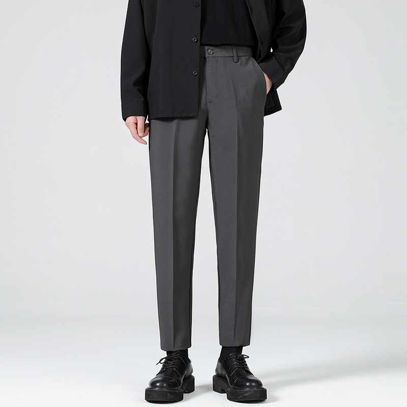 LKTM ropa de hombre # pantalones de traje engrosados forrados con forro polar estilo coreano SLIM-Fit rectos desplegables pantalones casuales de traje pequeño image 11