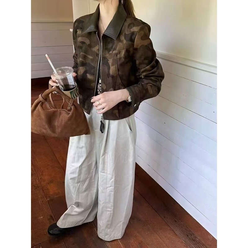 欧洲站秋季立领长袖迷彩机车服外套女2025新款气质高级感夹克上衣|undefined
