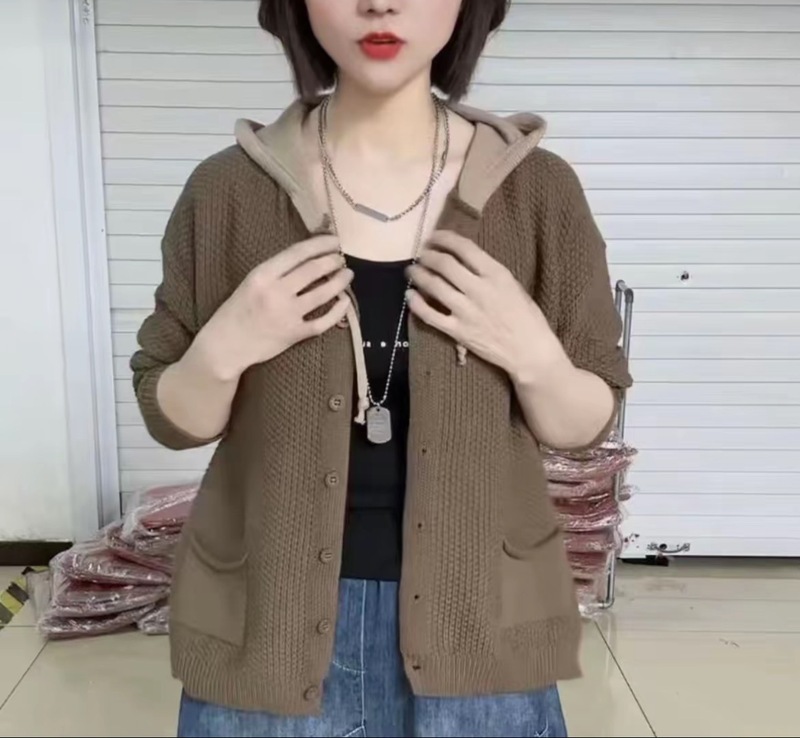 早秋冬新款文艺复古连帽针织开衫女宽松休闲显瘦长袖外穿毛衣外套|undefined
