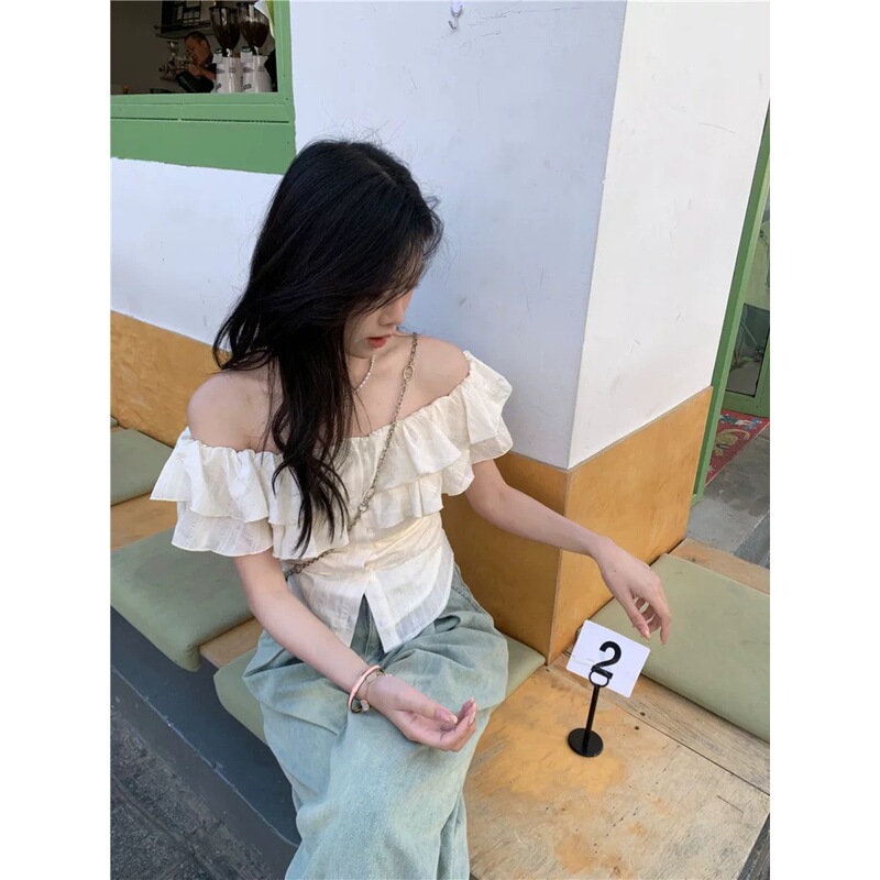 2026 Gentle and Elegant One-Shoulder Short-Sleeved Shirt for Women, Summer French-Style Ruffled Slim-Fit Chic Top 2026 Gentle and Elegant One-Shoulder Short-Sleeved Shirt for Women, Summer French-Style Ruffled Slim-Fit Chic Top