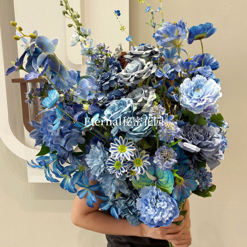 Blue gray blue haze blue dark blue artificial flower matching wedding home wedding hall fake flower silk cloth flower wholesale