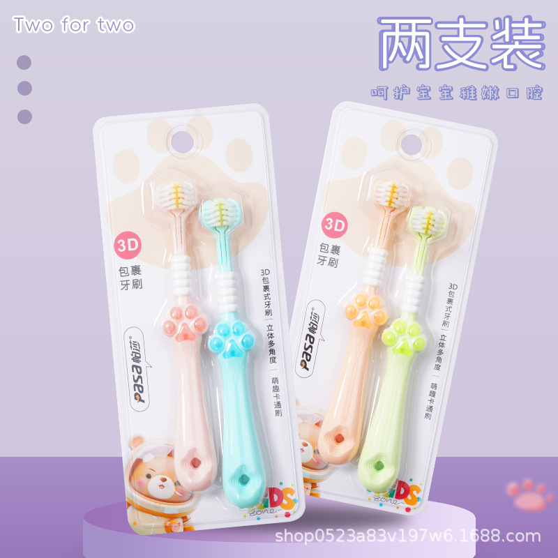Wholesale children's toothbrush baby tooth replacement 3-6 to 12 years old fine soft hair gums cleaning cat's claw three-sided 3D stereo