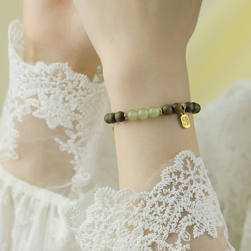 Pulseras de madera de sándalo verde originales retro y Tian jade atraer dinero y transferencia de moda universal pulseras de alta calidad joyas