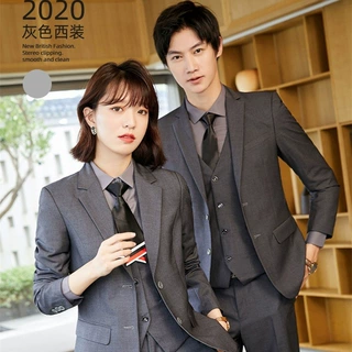 定制西服套装商务正装灰色商务男女同款职业装公司酒店工作服制服