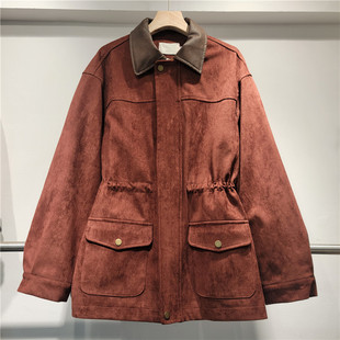 2024 Autumn New Hong Kong Version Retro Style Lapel Zipper Loose Deerskin Fleece Long-sleeved Coat Women's Trendy Coat