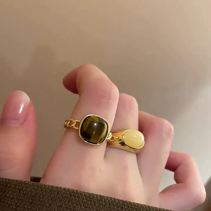 Retro amber organic one size universal small design ring, high-quality style