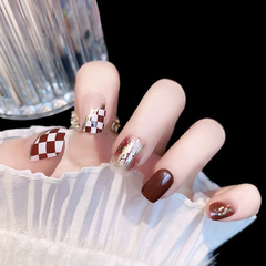 Chessboard grid nail wear nail stickers nail stickers manicure stickers fake nails wearable manicure stickers A14