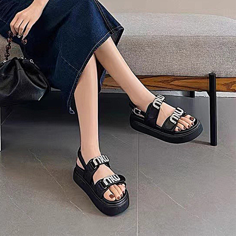 Fashionable comfortable casual big sandals with rhinestones platform