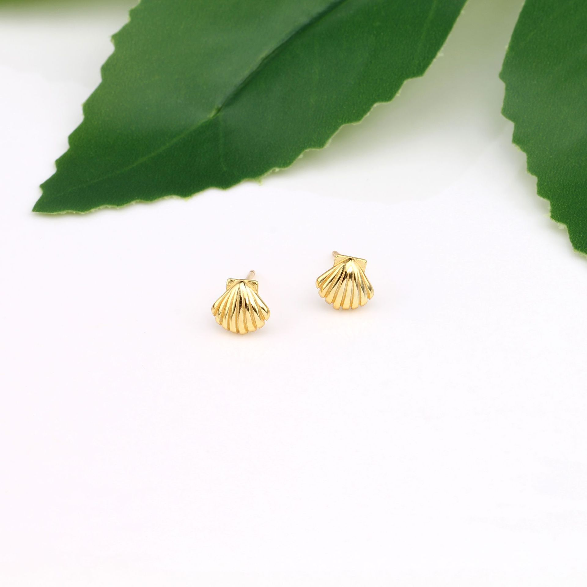 Scallop Pattern Women'S Gender 1 Pair 925 Sterling Silver Scallop Ear Studs