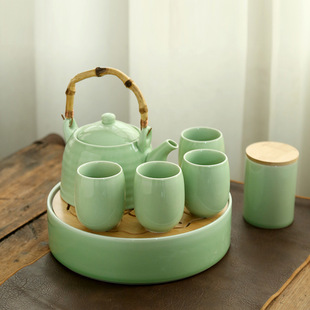 Celadon Large Capacity Ceramic Tea Set suit Household Tail Pot Household Kung Fu Tea Tray Tea Cage Kung Fu Tea Cup
