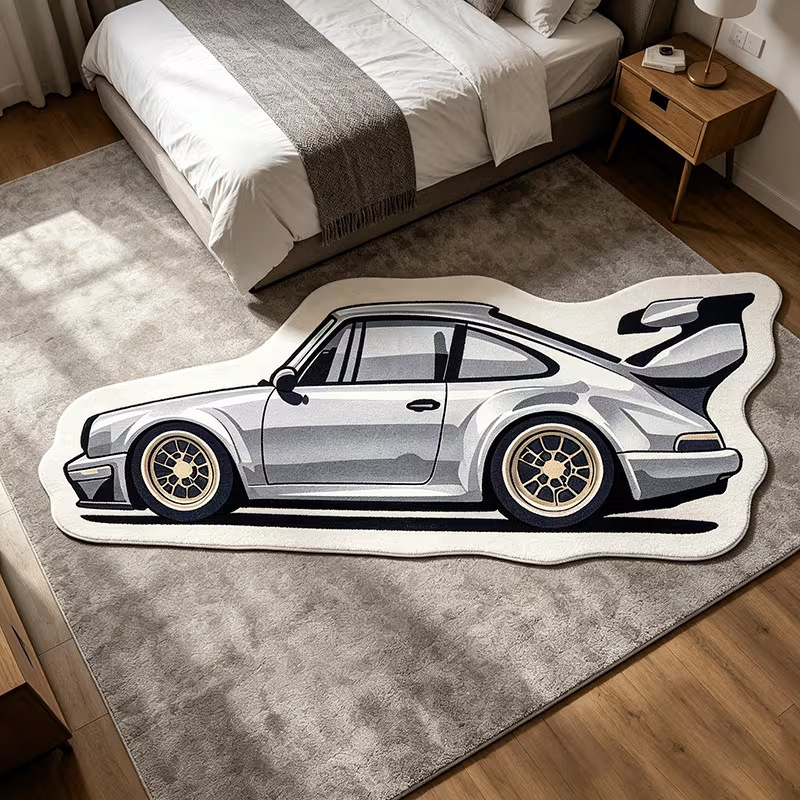 Cross-border best-selling cartoon car imitation cashmere floor mat, bathroom absorbent cooling foot mat, bedroom decorative floor mat in stock