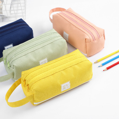 Large-capacity canvas pencil case for junior high school and primary school students, double-layer pencil case, simple multi-functional pencil case, stationery box wholesale