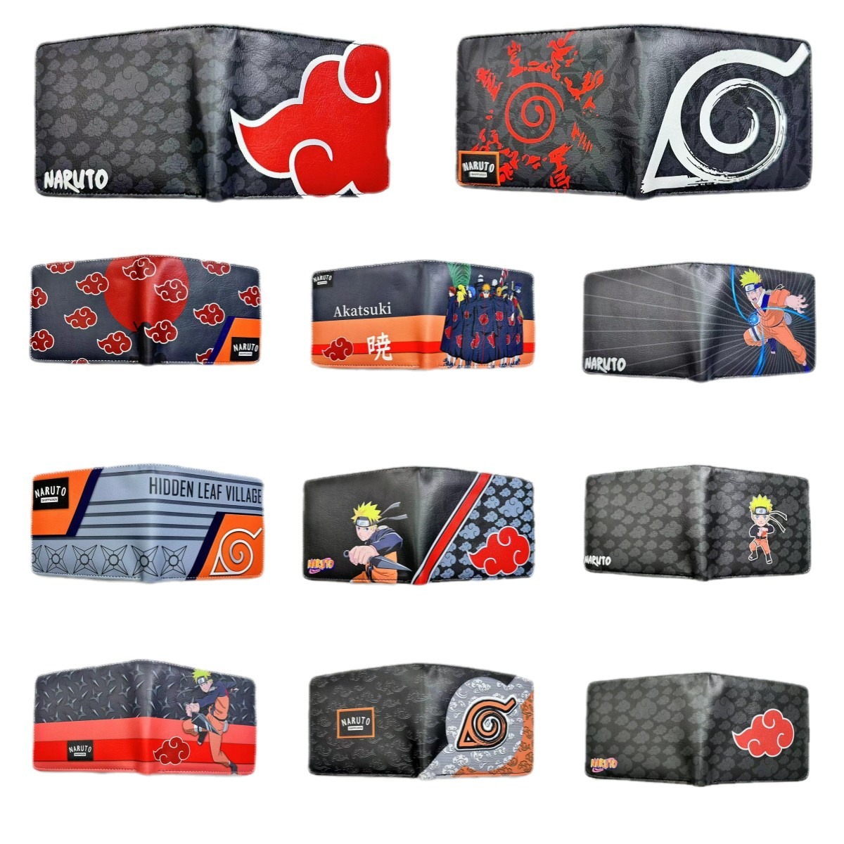 Hokage billetera Ninja Boy Sasuke Naruto nuevo tipo de bolso de tarjetas, bolso de cambio de dibujos animados Fuego Nube, cartera de cambio PU, bolso de piel