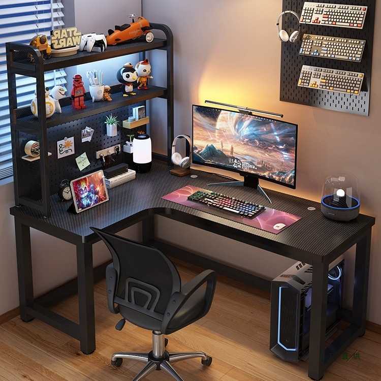 Corner Gaming Table Computer Table Double Desktop Home Corner Desk Bookshelf Bedroom L-Shaped Study Desk
