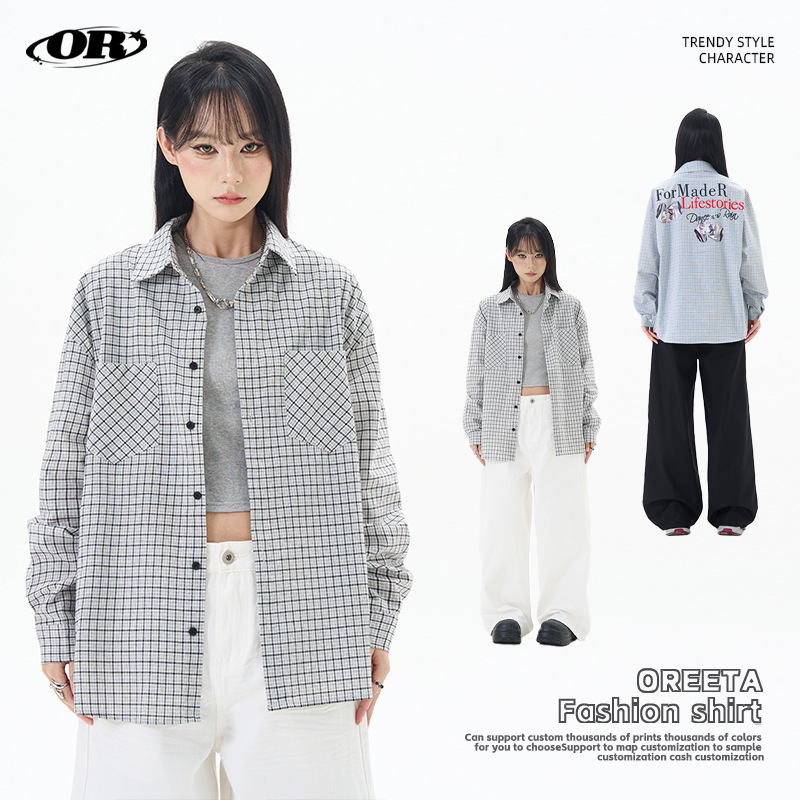 Oreeta | Japanese Retro Plaid Shirt Trendy Brand Loose Long-Sleeve Shirt for Men Clearance Sale No Returns or Exchanges