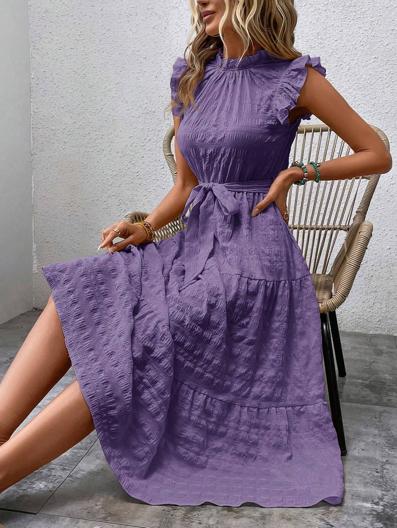 Women's Regular Dress Streetwear Scalloped Neckline Lettuce Trim Sleeveless Solid Color Midi Dress Daily display picture 4