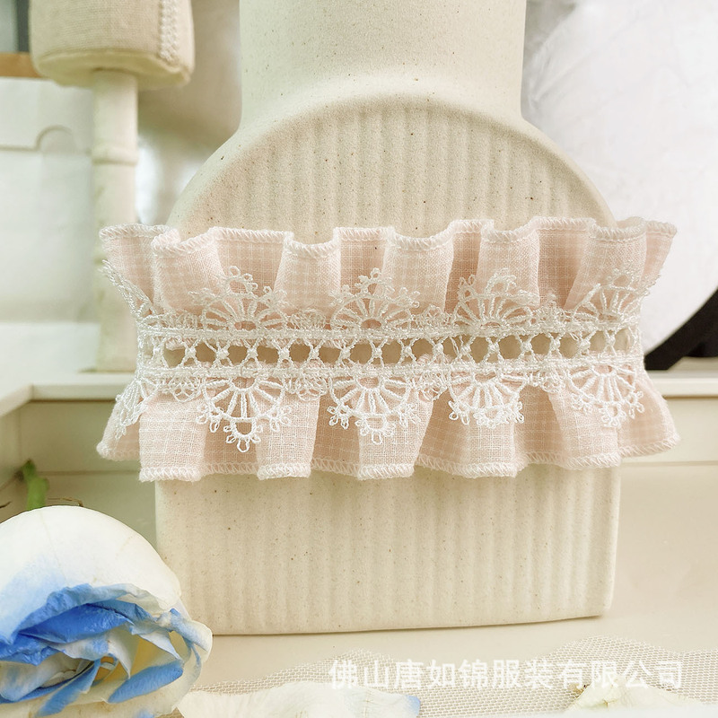 唐如锦花边 格子褶皱花边配件外套袖口洛丽塔头饰衣服装饰蕾丝|undefined