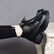 短靴女2024秋冬新款欧美简约马丁靴圆头系带棉靴女式粗跟休闲皮靴