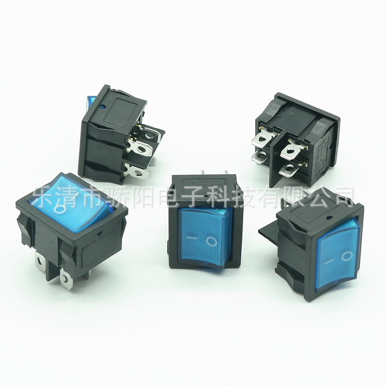 船型开关KCD5 电源翘板船形 方形 21*24MM四脚两档220V蓝盖带灯