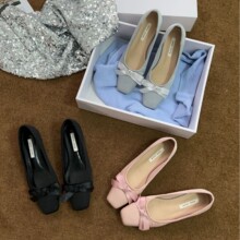 2025新款春季时尚气质蝴蝶结方头低跟单鞋女芭蕾舞鞋平底玛丽珍鞋