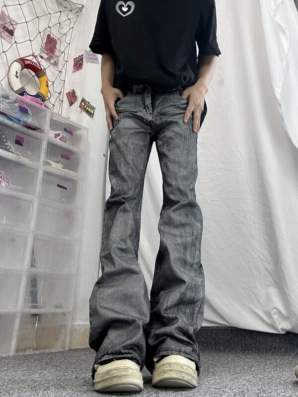 cleanfit American Vibe Wax Pants ro Micro Horn Pants Men's High Street Jeans Brush Coated Washed Pants