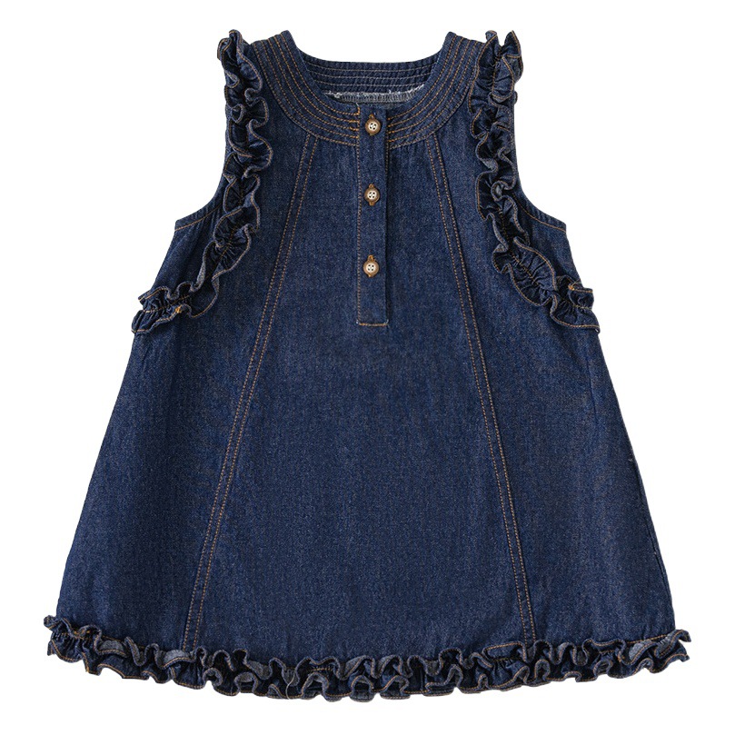 Ropa Infantil Youbao, Vestido de Verano para Niñas, Estilo Coreano, Falda Vaquera sin Mangas con Encaje XQ23217