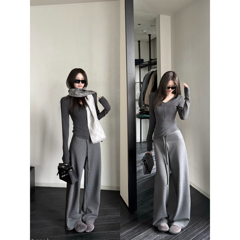 'Lu Sensation Air Pants' Thickened Velvet Elastic Narrow-Fit Slimming Long-Leg-Lengthening Drapey Casual Straight-Leg Pants for Women Autumn and Winter 'Lu Sensation Air Pants' Thickened Velvet Elastic Narrow-Fit Slimming Long-Leg-Lengthening Drapey Casual Straight-Leg Pants for Women Autumn and Winter
