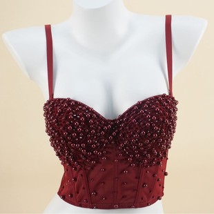 Cross-Border Foreign Trade Fishbone Bra, High-End Outer Wear, Small Camisole, Women's Inner Wear, Beautiful Back, Beaded Shiny Beads, Handmade